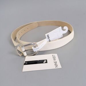 Nine West White Faux Leather Belt Silver Buckle Classic Minimalist XL NWT